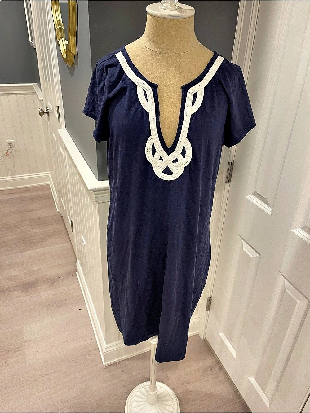 Lilly Pulitzer Embroidered Mini Dress in Blue & White Size Large